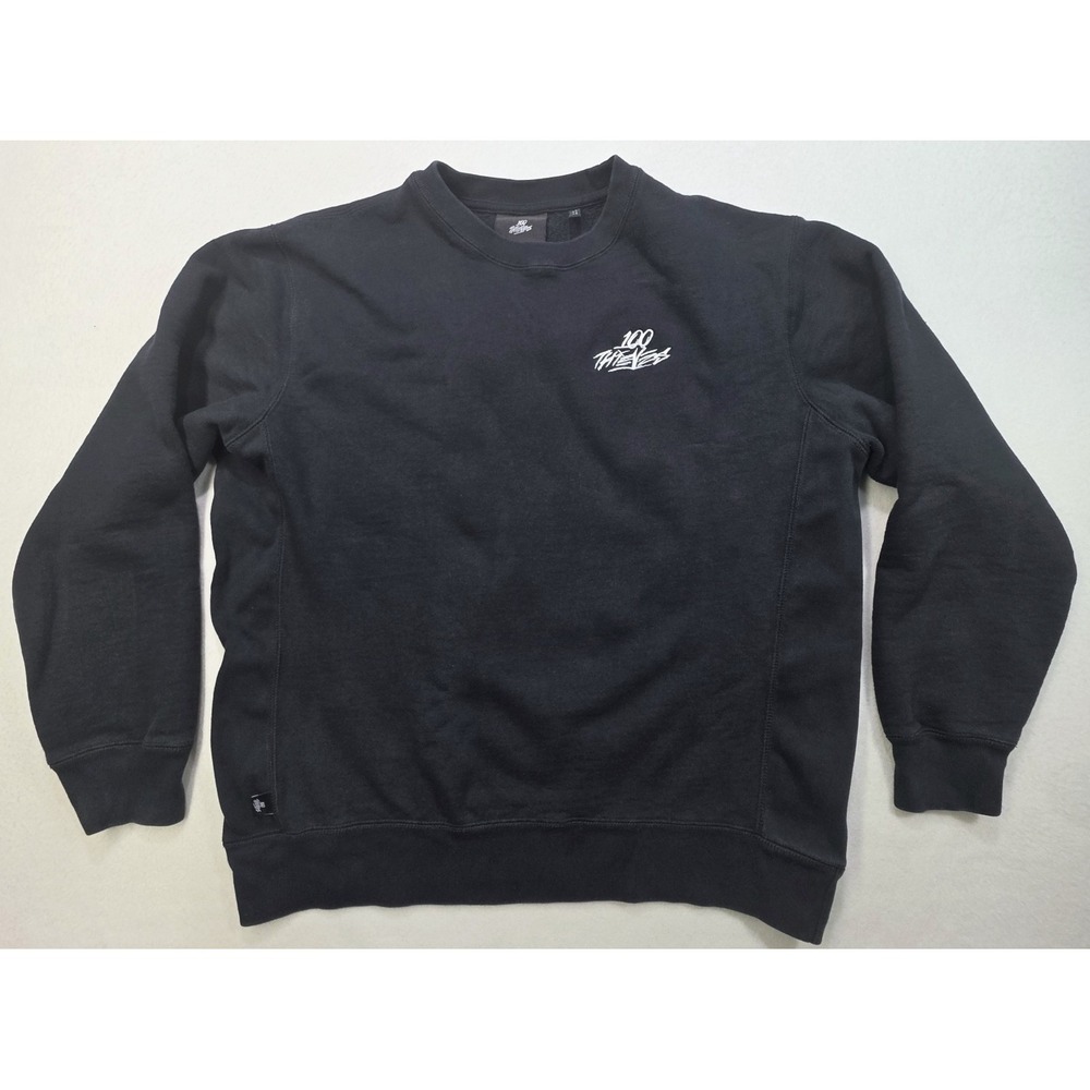 100 THIEVES Pullover Mens L Black Embroidered‎ Crewneck Sweatshirt Heavyweight